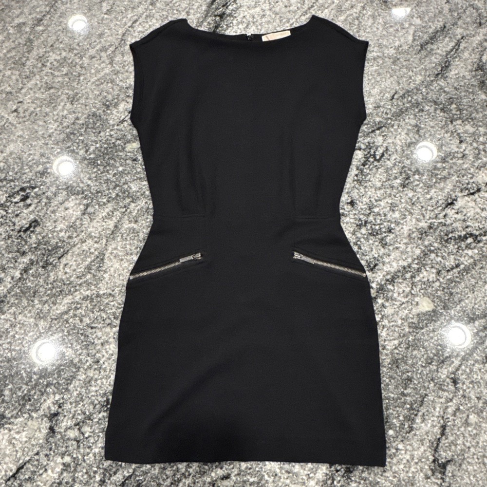 Michael Kors Black Dress with Silver Zipper Pockets & Closure. Sz 4 #1